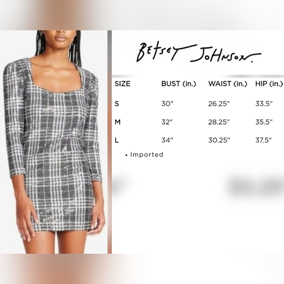 Betsey Johnson Black & Silver Metallic Plaid Glitter Sequin Mini Dress - Picture 3 of 16